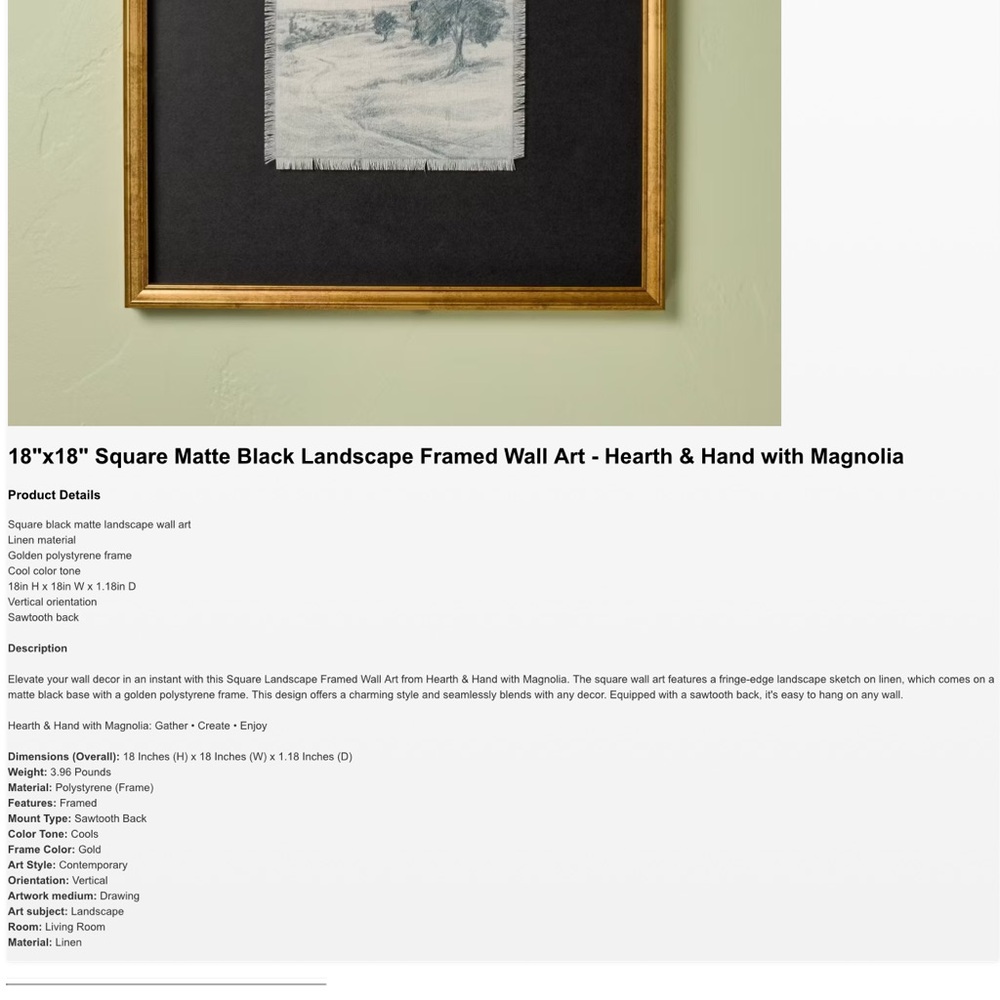 18"x18" Matte Black Landscape
Framed Wall Art - Hearth & Hand - Picture 5 of 6